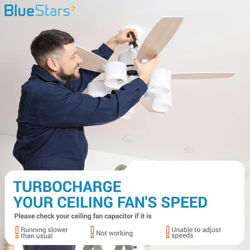 Miniatura 3 de BlueStars - Condensador de ventilador de techo CBB61 de 4.5uf+5uf+5uf de 5 cables y 250 V CA, paquete de 1, repuesto para ventilador de techo
