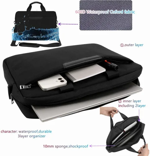 Miniatura 5 de Maletín negro de alta calidad para laptop de 17.3 a 18.4 pulgadas con hombro cruzado, bolsa de reproductor de DVD, bolsa de tablero de pintura