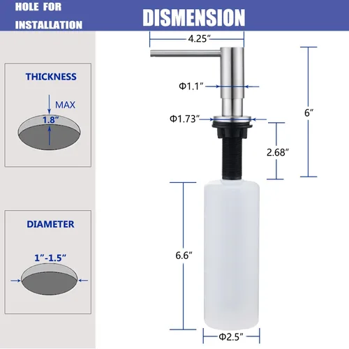 Miniatura 6 de Dispensador de jabón para fregadero de cocina de níquel cepillado, dispensador de jabón de fregadero de acero inoxidable de repuesto de The Top