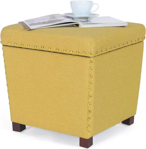 Miniatura 22 de Adeco Otomán Cubo de Piel Sintética Blanca de 18 Pulgadas de Alto con Almacenamiento, Taburetes Reposapiés de Silla de Terciopelo en Relieve 3D