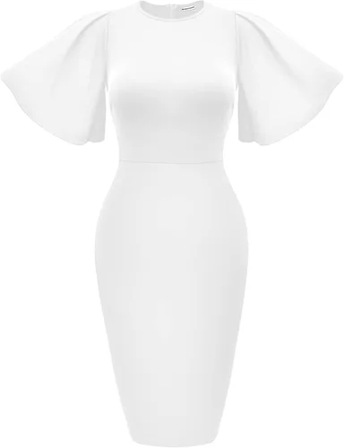 Memoriesea - Vestido de tubo entallado para mujer, diseño de mangas cortas acampanadas con volantes, largo por debajo de la rodilla