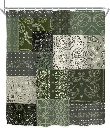 Miniatura 8 de Riyidecor Cortina de ducha con estampado floral de cachemira bohemia para decoración de baño, 60 pulgadas de ancho x 72 pulgadas de alto, retazos