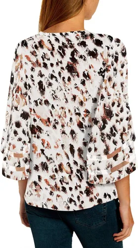 Miniatura 2 de LookbookStore - Camisa para mujer, estampada, con cuello en V, mangas 34 acampanadas con paneles de malla