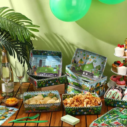 Miniatura 2 de Mifoci 36 piezas de basura para camiones de basura, decoraciones de fiesta de cumpleaños, bandejas de papel de alimentos de 5 libras, bandeja