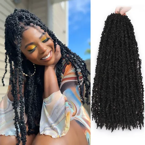 ZRQ 6 paquetes de cabello de ganchillo Butterfly Locs de 20 pulgadas, extensiones de cabello sintético desgastado negro, trenzas de ganchillo