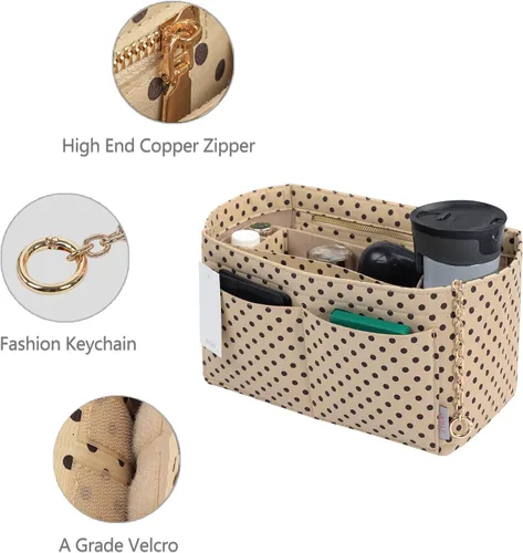 Miniatura 4 de Organizador de bolso organizador de fieltro con cremallera e inserto inferior cosido ajuste Speedy Neverfull Gracefull bolso 6 tamaños M lunares
