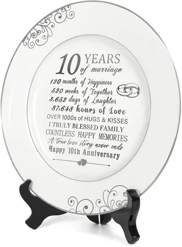 Miniatura 2 de Urllinz Plato del 10º Aniversario con Decoraciones de Lámina de Platino - Regalos de Estaño de Boda de 10 Años para Ella Parejas Esposa Él Marido