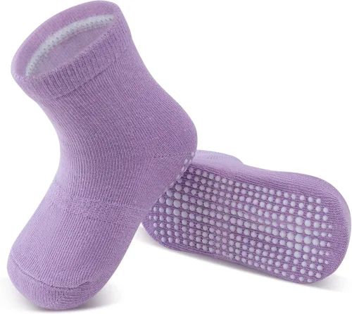 Miniatura 4 de Tenpluszero Calcetines de algodón antideslizantes para niños pequeños, calcetines de algodón con agarres para bebés, niños y niñas