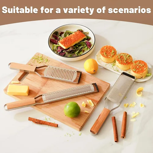 Miniatura 6 de SHIKORI Ralladores profesionales de queso para cocina de acero inoxidable, rallador de metal con mango de madera para queso, chocolate, especias