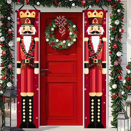 Miniatura 19 de BlissYard Estandartes de Porche Navideños de Cascanueces 12×71 Pulgadas Hola Invierno Feliz Navidad Decoraciones de Puerta Estandarte de Soldado