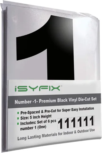 Miniatura 42 de iSYFIX Calcomanías de vinilo negro con el número 7 (siete), paquete de 6 calcomanías autoadhesivas de 7 pulgadas, calcomanías troqueladas y Negro