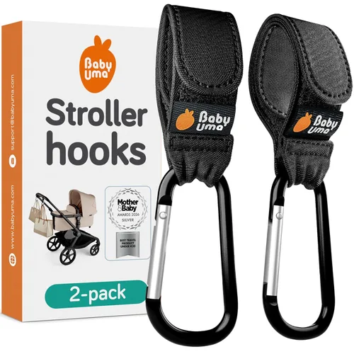 Baby Uma Ganchos de cochecito para bolsas (paquete de 2) – Clips y ganchos universales para cochecito, antideslizantes con apertura con una sola