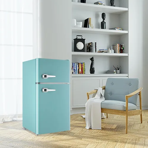 Miniatura 9 de WANAI Mini Refrigerador Compacto Pequeño con Congelador, Mini Refrigerador Retro con Doble Puerta, 7 Termostato Ajustable, Estantes Ajustables Para