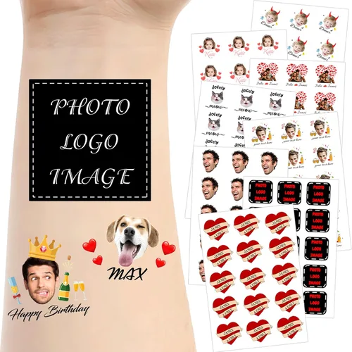 Miniatura 8 de Tatuajes temporales personalizados para la cara, tatuajes faciales personalizados con nombre de foto, logotipo, texto, calcomanía de tatuaje falsa