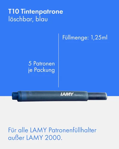 Miniatura 2 de LAMY T10 - Juego de 4 cartuchos de tinta borrables con gran capacidad de tinta, apto para todos los modelos de pluma estilográfica Lamy - Contenido