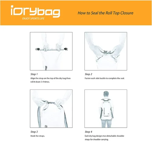 Miniatura 7 de IDRYBAG Bolsa seca para kayak impermeable 2L/5L/10L/15L/20L, pequeña bolsa impermeable para navegación