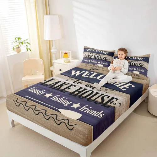 Miniatura 21 de Erosebridal Fishing Fitted Sheet Twin for Boys, Big Pike Fish Black Bed Sheets for Rustic Farmhouse Lake House Decor, Fishing Bedding Set Marine