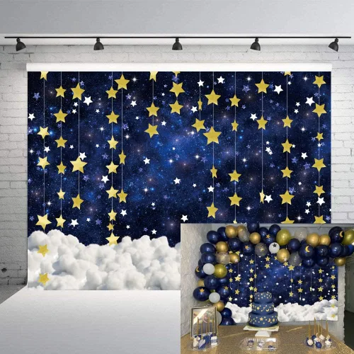 INRUI Twinkle Twinkle Little Star - Fondo de fotografía para baby shower, estrella dorada, galaxia, cielo estrellado, nublado, baby shower,