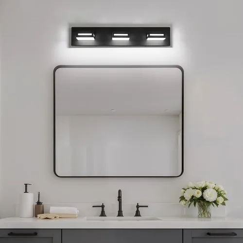 Miniatura 8 de Lámparas LED modernas para baño, 3 luces de 24 pulgadas, regulables, 5CCT, ajustables, color negro mate, para accesorios de iluminación de baño