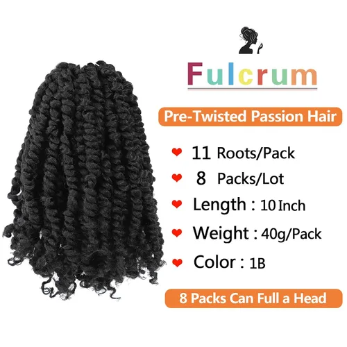 Miniatura 3 de Fulcrum Pelo de ganchillo Passion Twist de 10 pulgadas, 8 paquetes de cabello pretrenzado y pretrenzado para mujeres negras (10 pulgadas