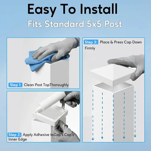 Miniatura 6 de RECTOO Tapones de vinilo para postes de valla de 5 x 5, pirámide decorativa de PVC blanco para valla y cubierta de vinilo de 5 x 5 pulgadas,