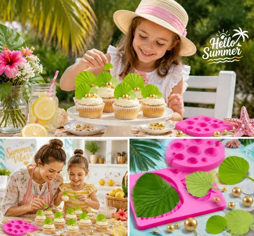 Miniatura 5 de MEMOVAN Molde de silicona de hojas de abanico 3D, molde de fondant de perlas 3D, molde bohemio para pastel de hojas de palmera, molde de silicona