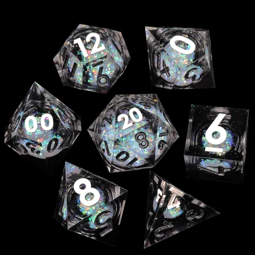 Miniatura 14 de Mini Planet Poliédrico MTG Sharp Edge Liquid Core Dungeons and Dragons RPG Resina Hecho a Mano 7Pcs DND Juego de dados