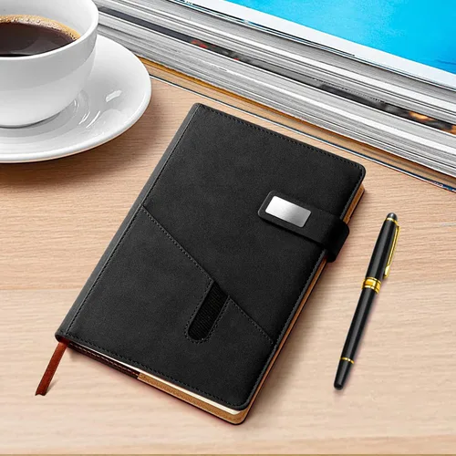 Miniatura 7 de Cuaderno A5 en blanco, cuaderno de bocetos de cuero de tapa dura recargable con bolsillo y hebilla magnética, 240 páginas gruesas de viaje para Negro