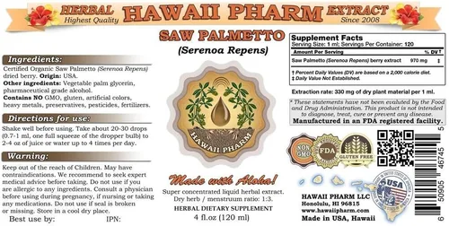 Miniatura 2 de Hawaii Pharm Extracto líquido de Saw Palmetto, grado profesional, tintura de palma enana americana hecha a mano en lotes pequeños (Serenoa Repens)