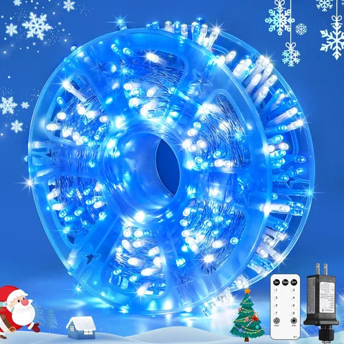 Miniatura 29 de JMEXSUSS Luces rojas blancas y azules con cable transparente, 66 pies, 200 luces LED para decoración del 4 de julio, luz de Navidad para celebración
