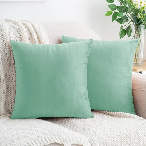 Miniatura 8 de HWY 50 Juego de 2 fundas de almohada de terciopelo verde azulado de 16 x 16 pulgadas, suaves, acogedoras, lisas, decorativas, de lujo, para sofá