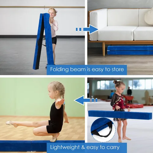 Miniatura 5 de Giantex Haz de equilibrio de 7/8/9 pies, haz de gimnasia plegable con asas de transporte, base de goma antideslizante para niños, haz de gimnasia