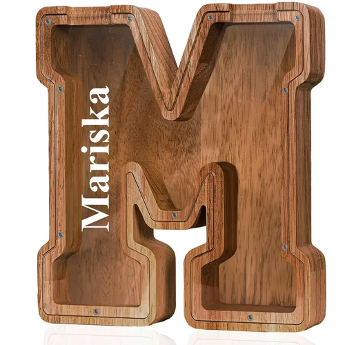 Miniatura 79 de Alcancía de madera grande personalizada con letras – Alcancía de letras para niños y niñas, regalo de cumpleaños (A)