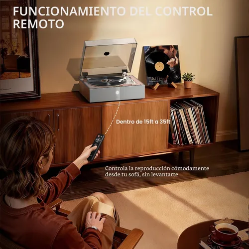 Miniatura 5 de 1 BY ONE Tocadiscos totalmente automático, tocadiscos de vinilo todo en uno con función de repetición automática, control remoto, altavoces