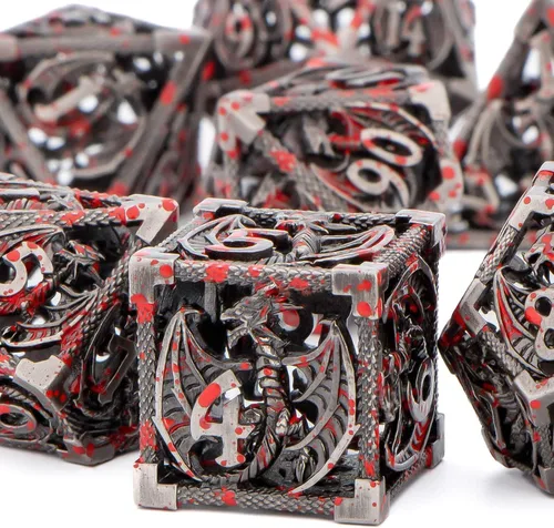 Miniatura 9 de KERWELLSI Juego de dados huecos D&D con caja de regalo, 7 dados de metal poliédrico D y D para juegos de rol, dados de dragón de mazmorra D20 D12
