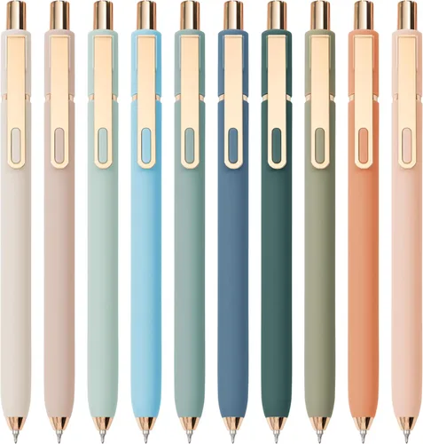 Linbsunne Bolígrafos de gel de tinta negra para oficina 0.5mm de punta fina, escritura suave, retráctiles (clip dorado de metal - 10 piezas)