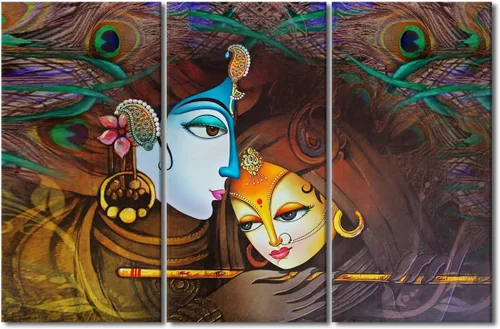 Miniatura 14 de Pintura india hindú Dios Señor Krishna imágenes sobre lienzo, arte de pared de 3 piezas, arte de pared moderno, decoración del hogar para sala