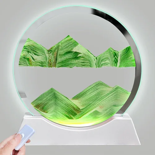 Aoderun Arte de Arena en Movimiento de 7" con Movimiento Líquido con Luz, 3 Colores Cambiantes, Cuadro de Arte de Arena en Movimiento de Vidrio Verde