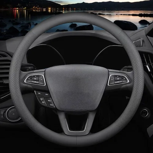 Miniatura 7 de HAOTULE Nueva Funda de cuero de napa para volante de automóvil, antideslizante, segura, suave, transpirable, envolvente completa, universal, 15