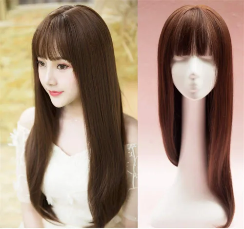 Miniatura 5 de Extensiones de pelo liso de 25.6 pulgadas con flequillo para mujeres negras, color negro, 4.59 oz