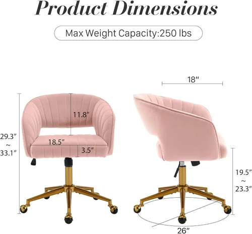 Miniatura 3 de HENGJIANYI Silla de escritorio giratoria para oficina en casa, silla de tocador de terciopelo moderna, sillón ajustable en altura con base dorada