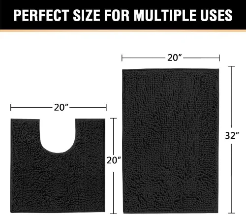 Miniatura 7 de H.VERSAILTEX Tapete de baño de felpilla de lujo negro de 17 x 24 pulgadas, paquete de 2 alfombras de baño de 32 x 20 pulgadas y 20 x 20 pulgadas