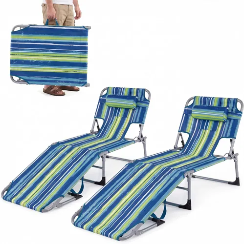 Miniatura 21 de Goplus Silla bronceadora, silla de playa plegable con agujero para cara y brazo, posición ajustable, almohada extraíble, bolsillo lateral, silla