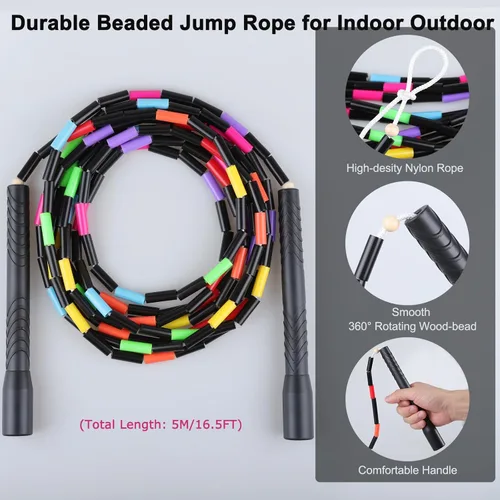 Miniatura 3 de Cuerdas de salto holandesas dobles de 16.5 pies para adultos y niños, cuerda de saltar larga Rainbw, cuerda de saltar con cuentas para fitness