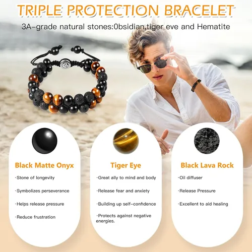 Miniatura 22 de Triple Protection Bracelet - for Protect & Balance - Energy Crystal Handmade Bracelets for Men Women