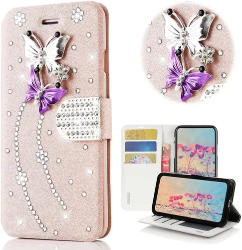 Miniatura 7 de Bling - Funda para Samsung Galaxy S21 Ultra, elegante, hecha a mano en 3D, diseño de mariposas, con protector de pantalla y correa para el cuello