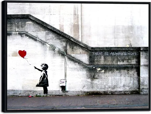 Wieco Art Lienzo enmarcado para pared, impresiones en lienzo Giclée de Banksy Grafitti Girl con globo rojo, ilustraciones abstractas para decoración