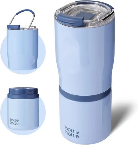 BOTTLE BOTTLE Vasos de acero inoxidable con asa, vasos aislados con 2 tapas, taza de café 2 en 1 de 22 onzas para oficina en casa y fiesta, tazas de