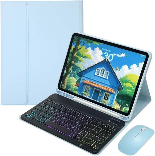 Miniatura 16 de Funda con teclado retroiluminado arcoíris para Galaxy Tab S6 Lite de 10.4 pulgadas con mouse y 7 colores RGB retroiluminación colorida teclado