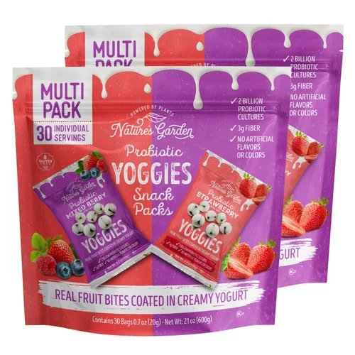 Miniatura 10 de Nature's Garden Probiotic Yoggies - Paquete múltiple de 21 onzas (fresa 15 x 0.7 onzas + bayas mixtas de 15 x 0.7 onzas) aperitivo saludable